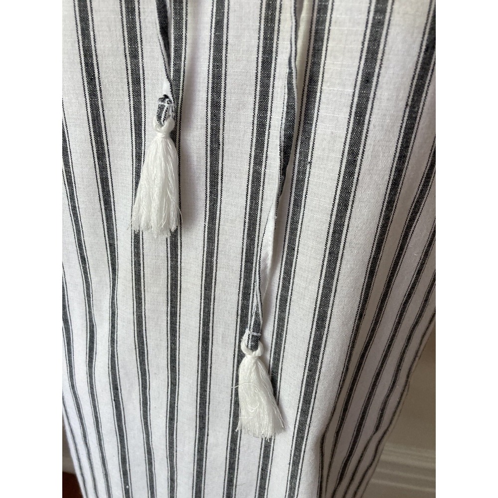Cottagecore Love Tree Dress Sz LWhite With Black Strips Short Sleeve Coastal - Picture 3 of 12